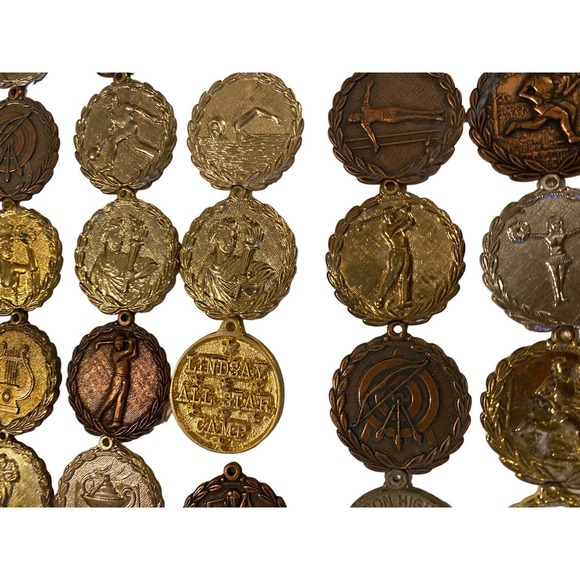 HUGE Vtg Lot Sports 100+ Medals Awards All Metal Sports Track Volleyball Archery - Picture 4 of 16